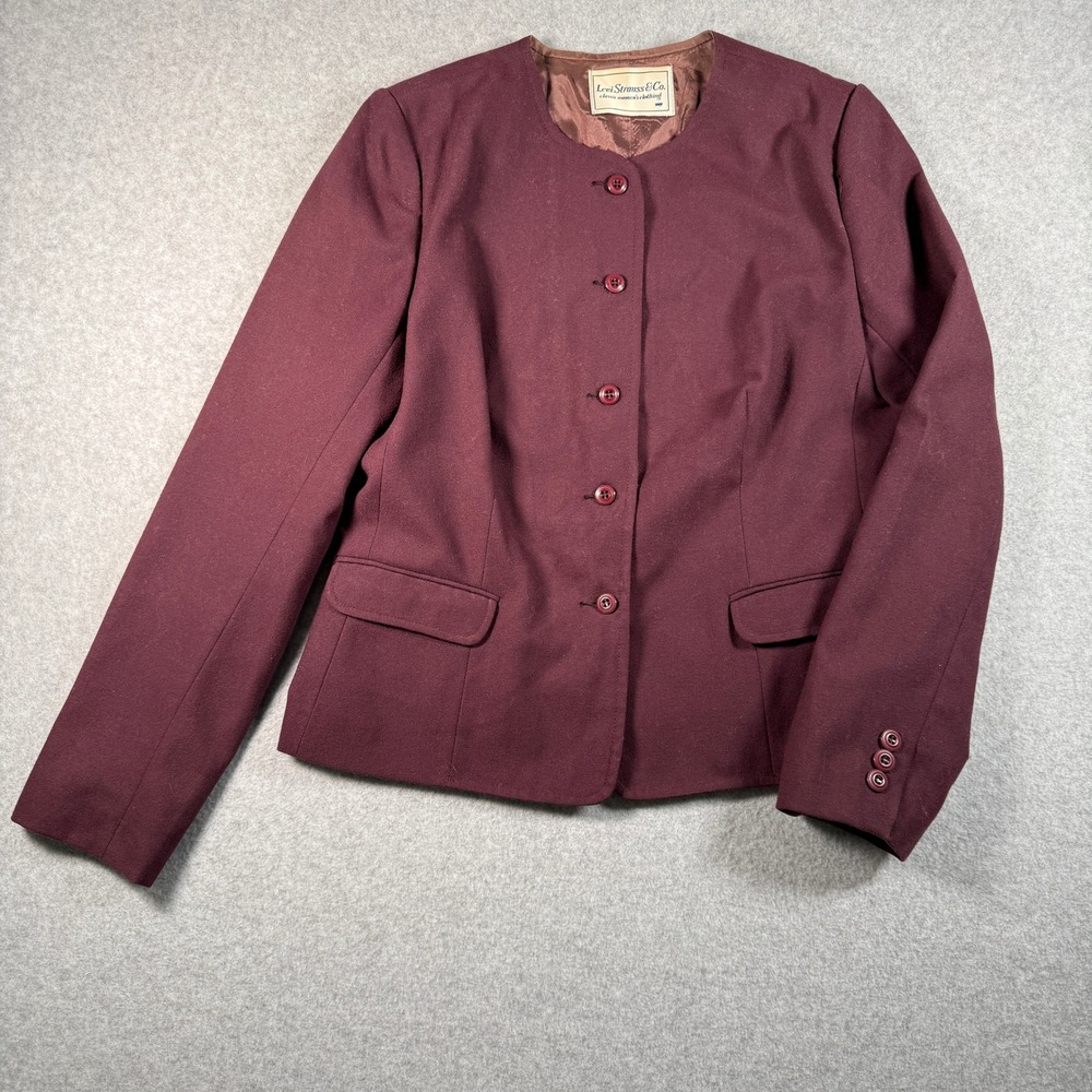 Levis Womens Blazer Size 14 Burgundy Button Front Classic Vintage Jacket